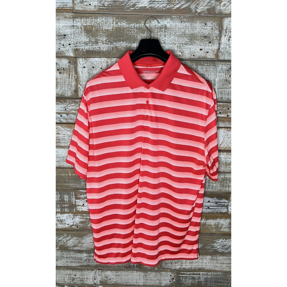 Nike Golf Tour Performance‎ Dri-FIT Polo Shirt Mens XL Striped Red